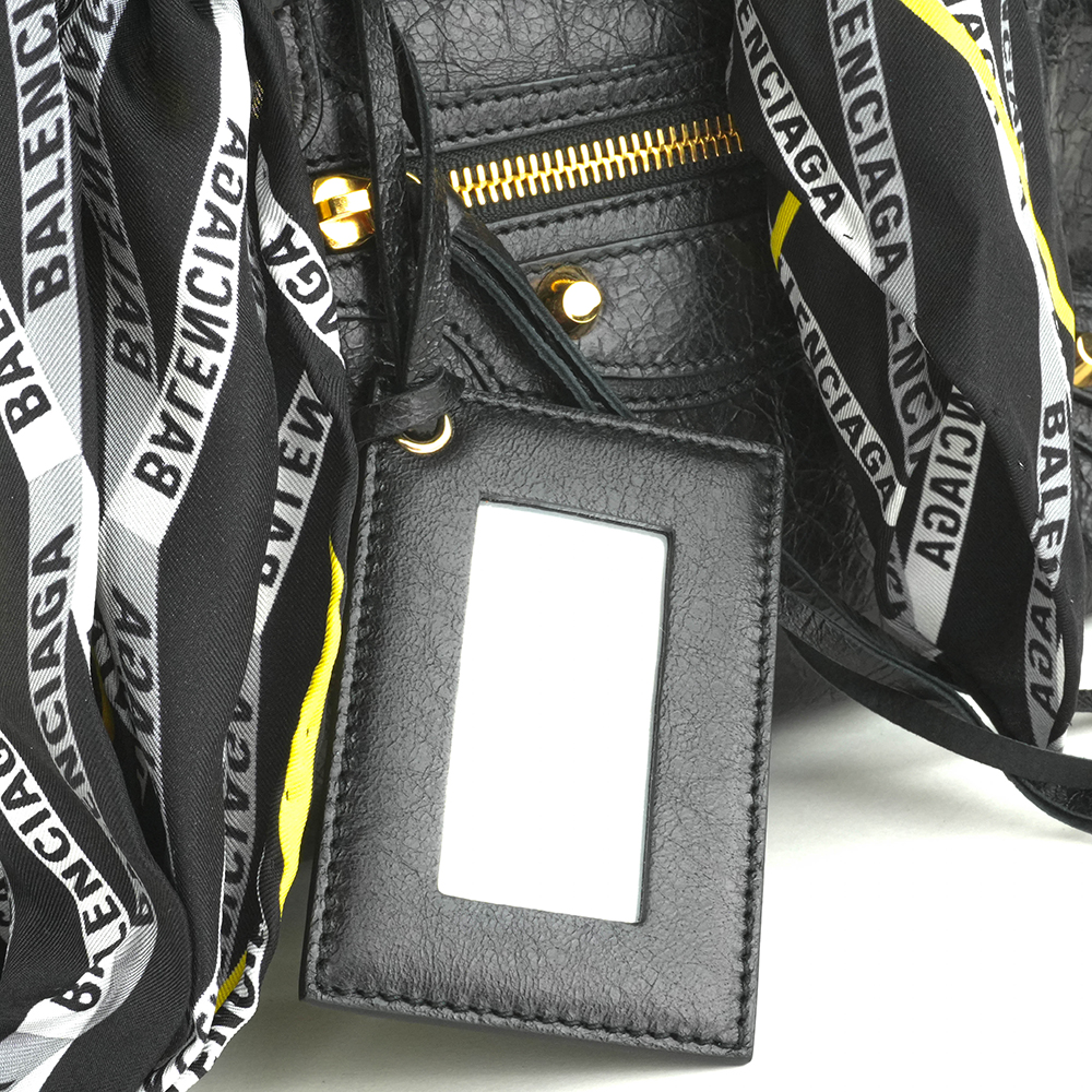 BALENCIAGA BALENCIAGA Black Classic Gold City S Scarf Bag 巴黎世家 絲巾機車包 黑色 | 黃黑印花絲巾款 - 17