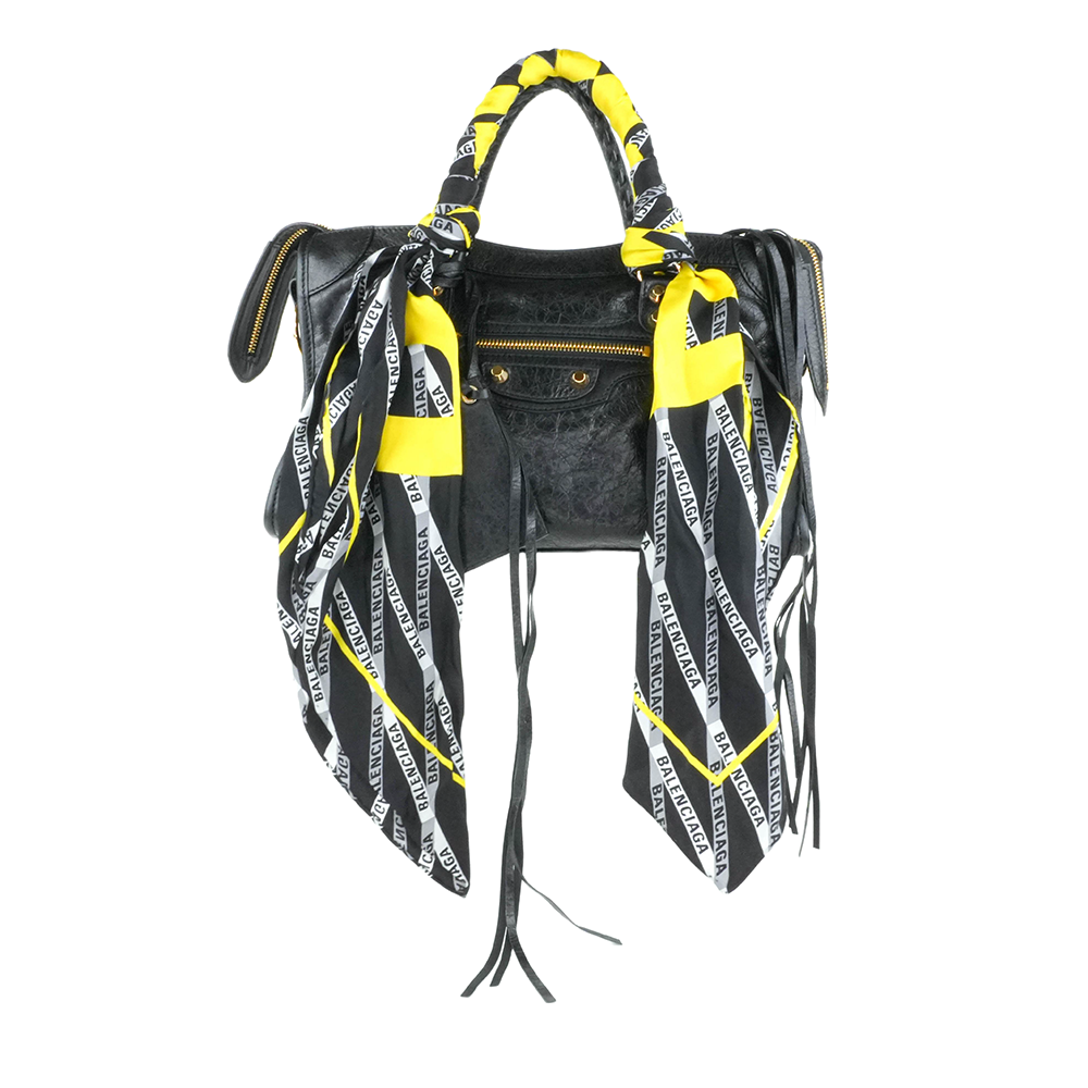 BALENCIAGA BALENCIAGA Black Classic Gold City S Scarf Bag 巴黎世家 絲巾機車包 黑色 | 黃黑印花絲巾款 - 2