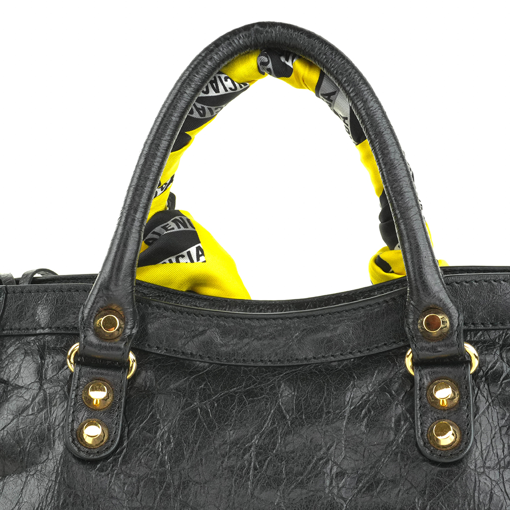 BALENCIAGA BALENCIAGA Black Classic Gold City S Scarf Bag 巴黎世家 絲巾機車包 黑色 | 黃黑印花絲巾款 - 11