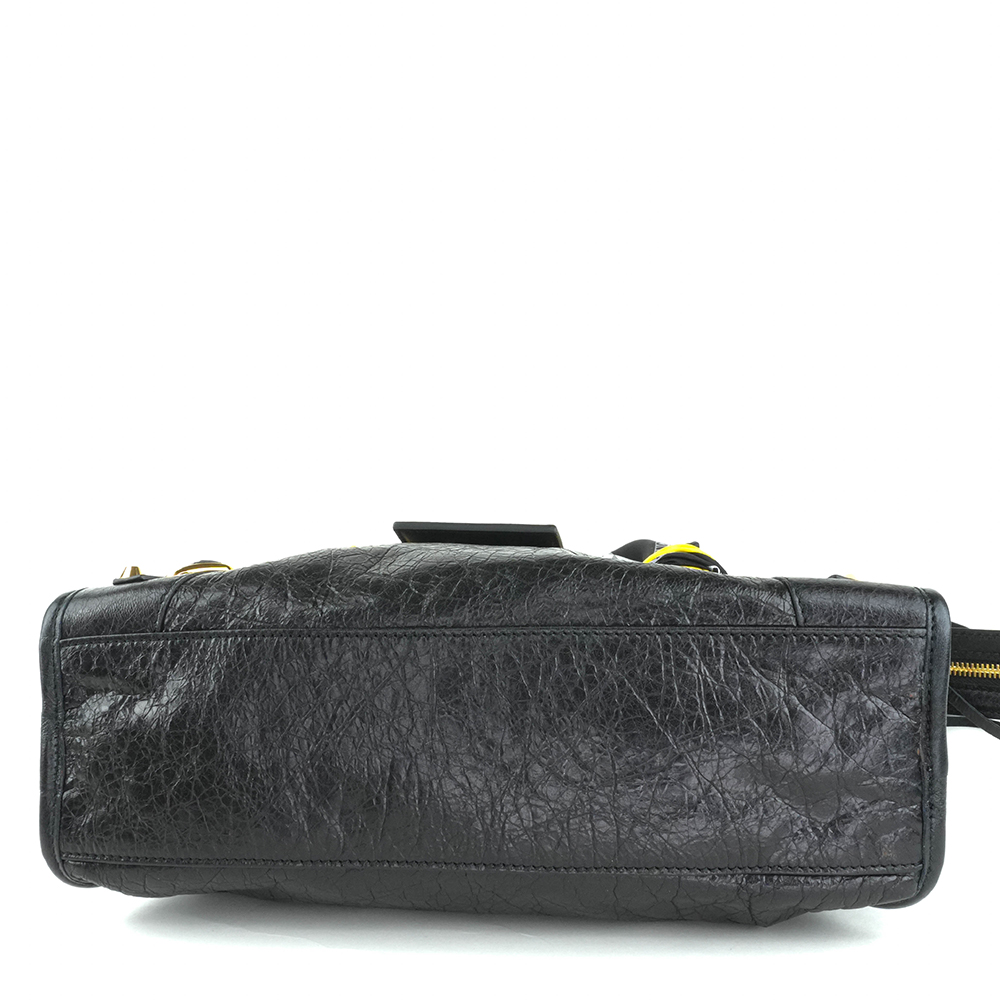 BALENCIAGA BALENCIAGA Black Classic Gold City S Scarf Bag 巴黎世家 絲巾機車包 黑色 | 黃黑印花絲巾款 - 14