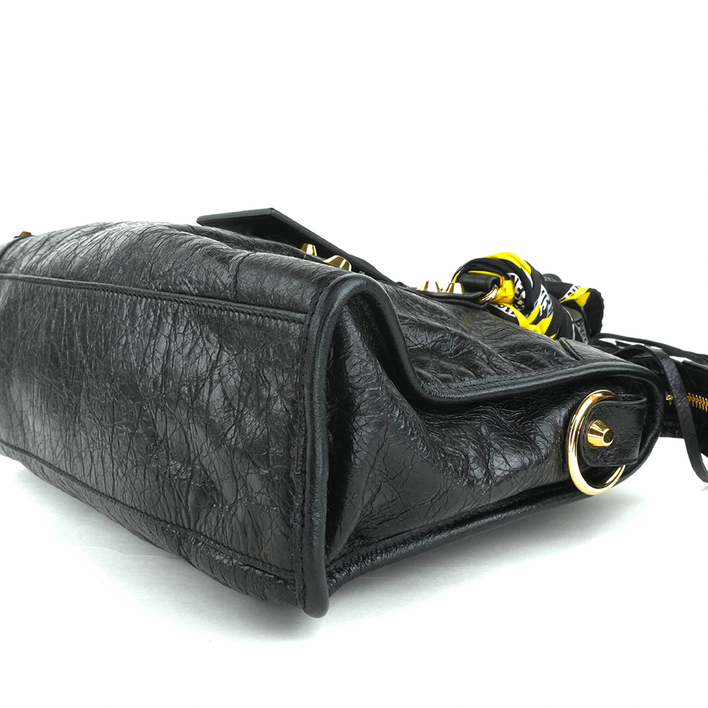 BALENCIAGA BALENCIAGA Black Classic Gold City S Scarf Bag 巴黎世家 絲巾機車包 黑色 | 黃黑印花絲巾款 - 13