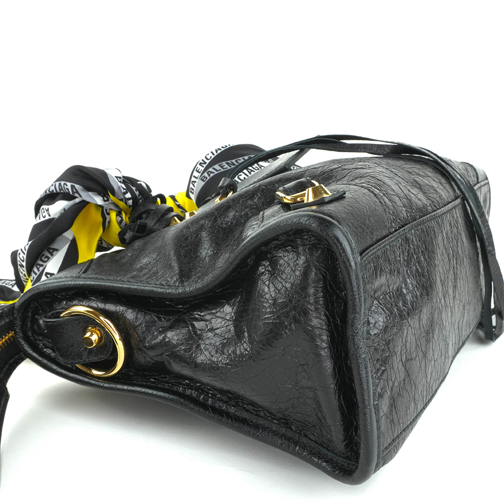 BALENCIAGA BALENCIAGA Black Classic Gold City S Scarf Bag 巴黎世家 絲巾機車包 黑色 | 黃黑印花絲巾款 - 12