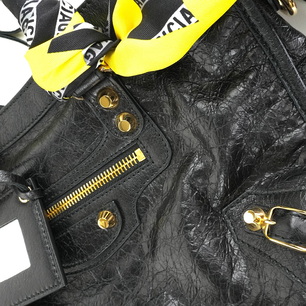 BALENCIAGA BALENCIAGA Black Classic Gold City S Scarf Bag 巴黎世家 絲巾機車包 黑色 | 黃黑印花絲巾款 - 20