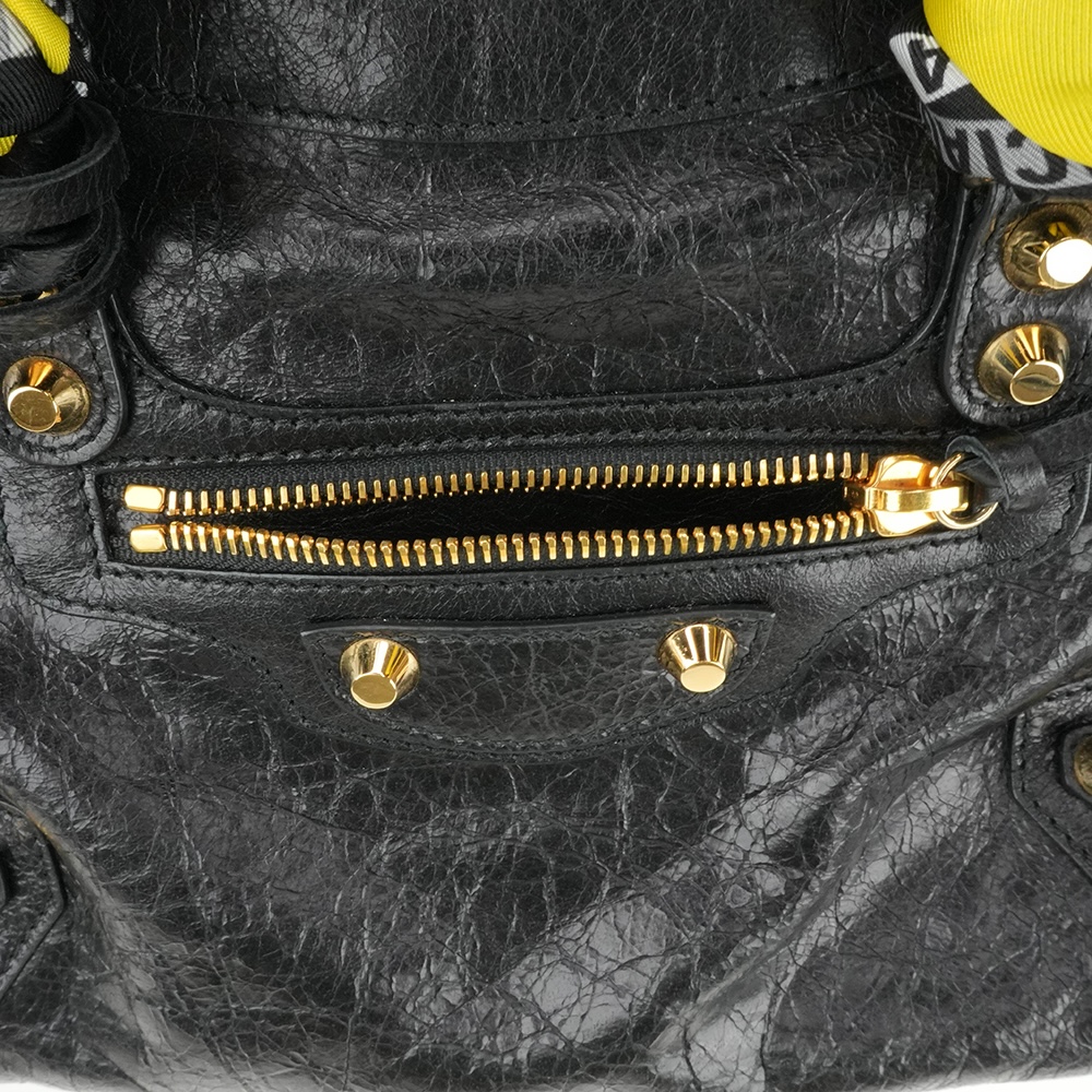 BALENCIAGA BALENCIAGA Black Classic Gold City S Scarf Bag 巴黎世家 絲巾機車包 黑色 | 黃黑印花絲巾款 - 22