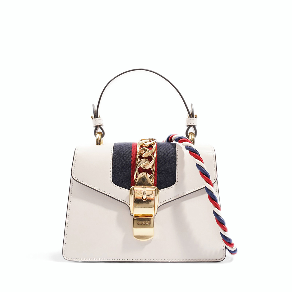 GUCCI GUCCI Sylvie Mini 塞爾維亞絲帶包 白色金扣 手提 斜背兩用包|Sylvie Mini Leather Bag - 1