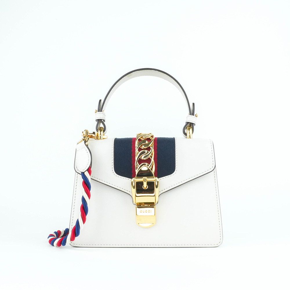 GUCCI GUCCI Sylvie Mini 塞爾維亞絲帶包 白色金扣 手提 斜背兩用包|Sylvie Mini Leather Bag - 2