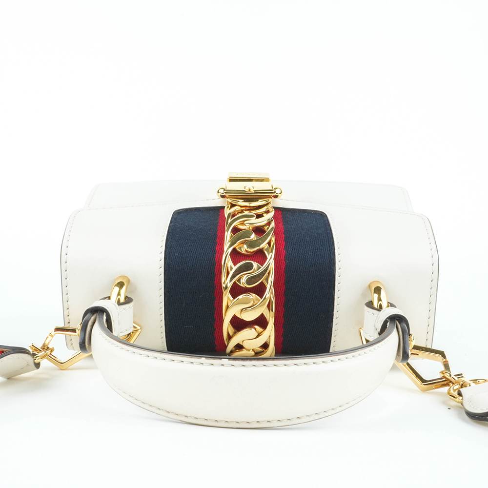 GUCCI GUCCI Sylvie Mini 塞爾維亞絲帶包 白色金扣 手提 斜背兩用包|Sylvie Mini Leather Bag - 17