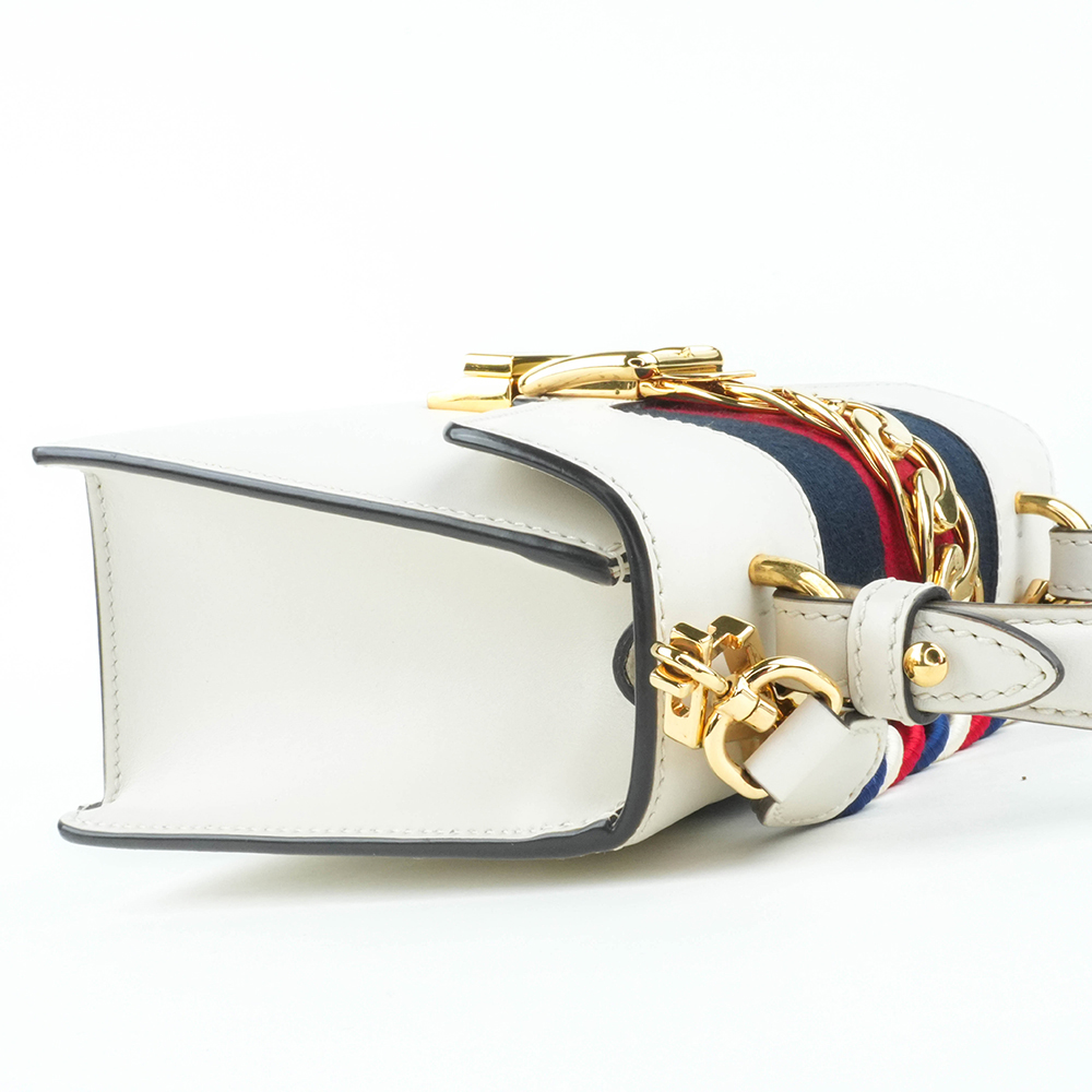 GUCCI GUCCI Sylvie Mini 塞爾維亞絲帶包 白色金扣 手提 斜背兩用包|Sylvie Mini Leather Bag - 18