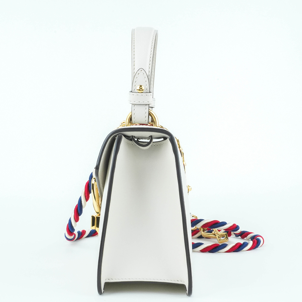 GUCCI GUCCI Sylvie Mini 塞爾維亞絲帶包 白色金扣 手提 斜背兩用包|Sylvie Mini Leather Bag - 8