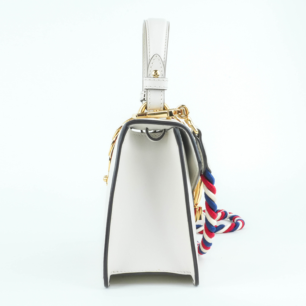 GUCCI GUCCI Sylvie Mini 塞爾維亞絲帶包 白色金扣 手提 斜背兩用包|Sylvie Mini Leather Bag - 9